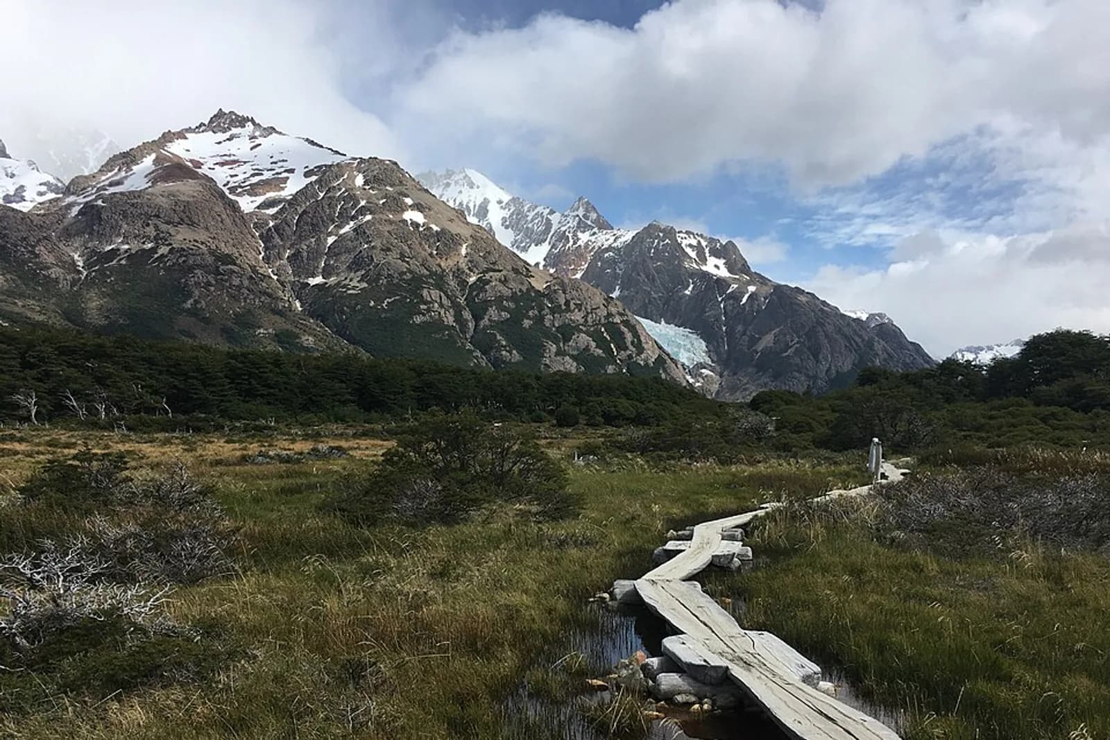 A trail below the Fitz Roy massif headed towards Laguna de los Tres in Los Glaciares National Park, Argentina