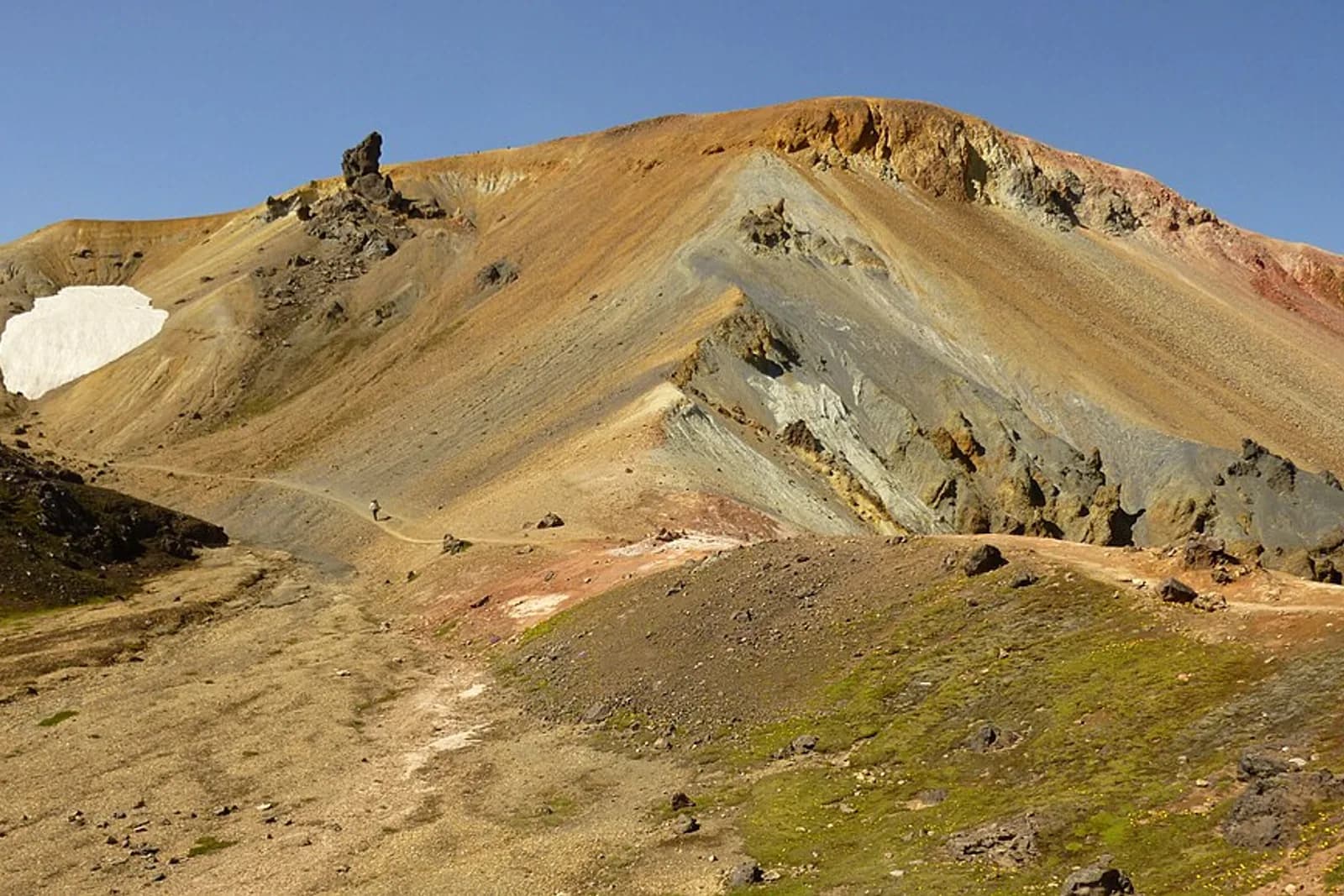 The Laugavegur hiking trail, passing on the eastern face of the Brennisteinsalda volcano.