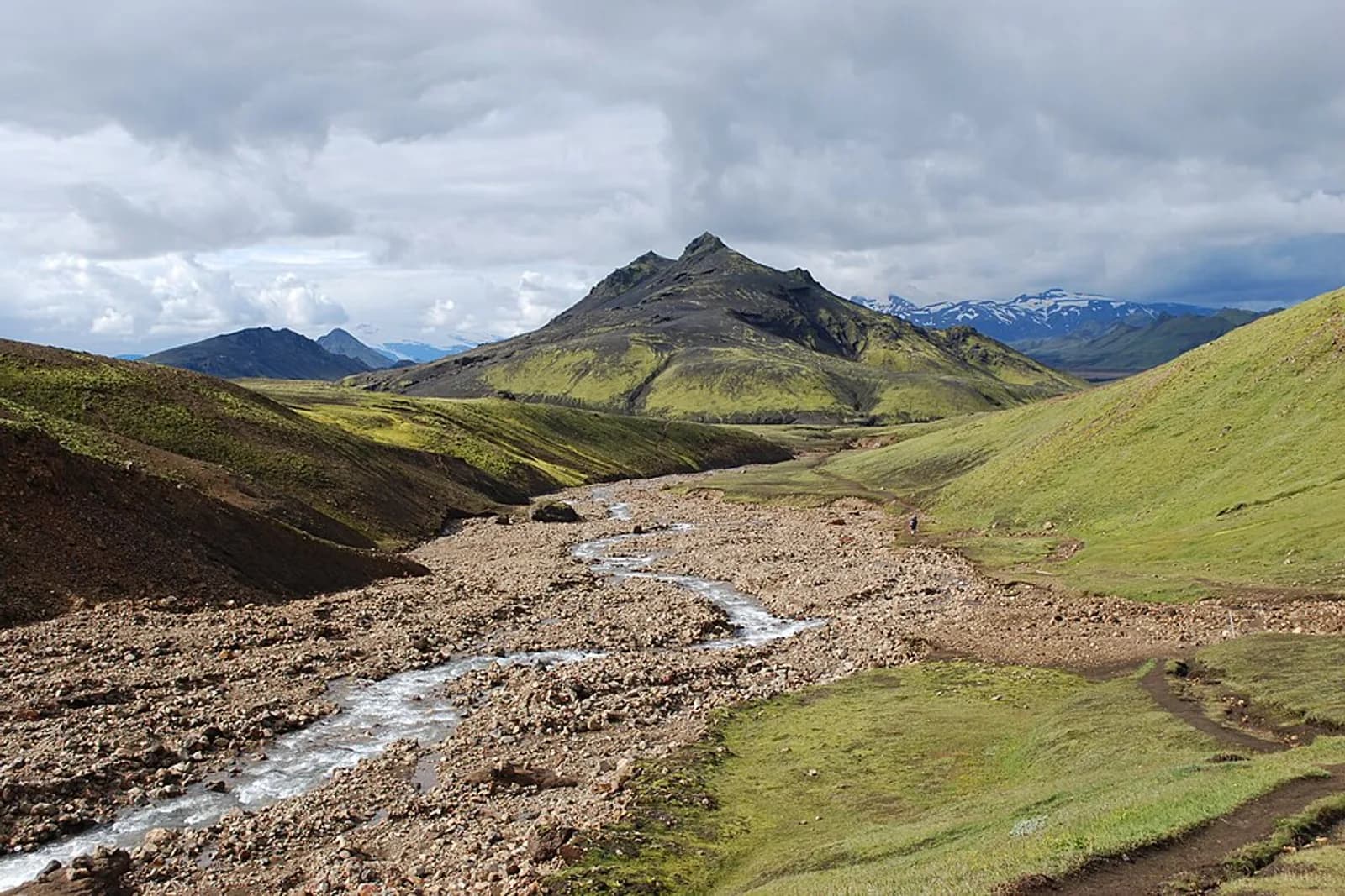 Landscape as seen from Laugavegur hiking trail, Iceland. Grashagakvisl River in the front.