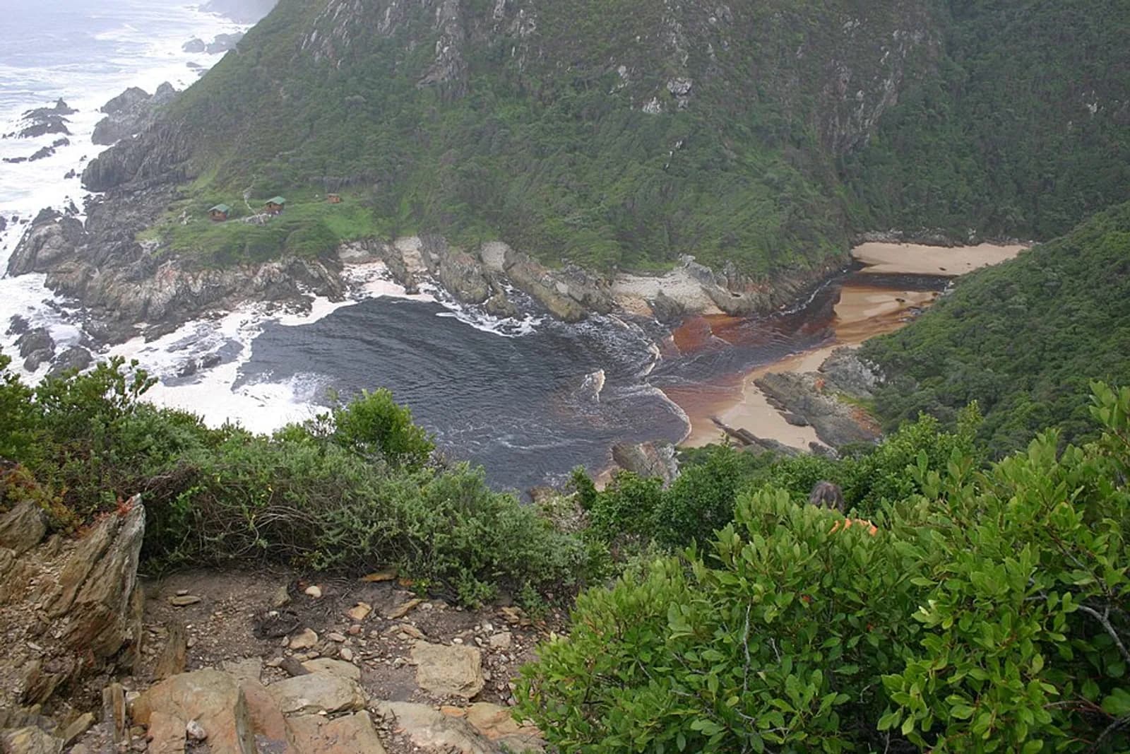 Scene on Otter Trail, South Africa, Scott's Huts at the Geelhoutbosrivier mouth